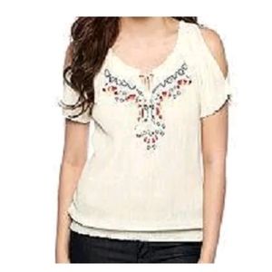 Jessica Simpson Scorpion Embroidered Peasant Gauze Top in Antique White BNWT M
